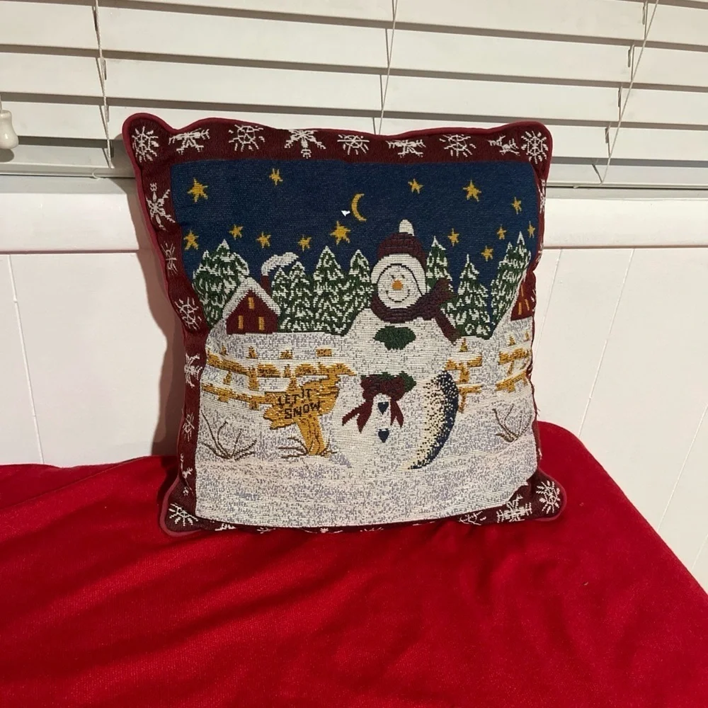 Festive Holiday Pillow with Winter Scene